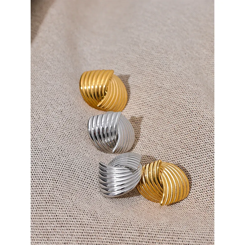 VAIGE Unique Geometric Stainless Steel Stud Earrings, 18K Gold PVD Plated, Allergy-Free Fashion Jewelry Gift