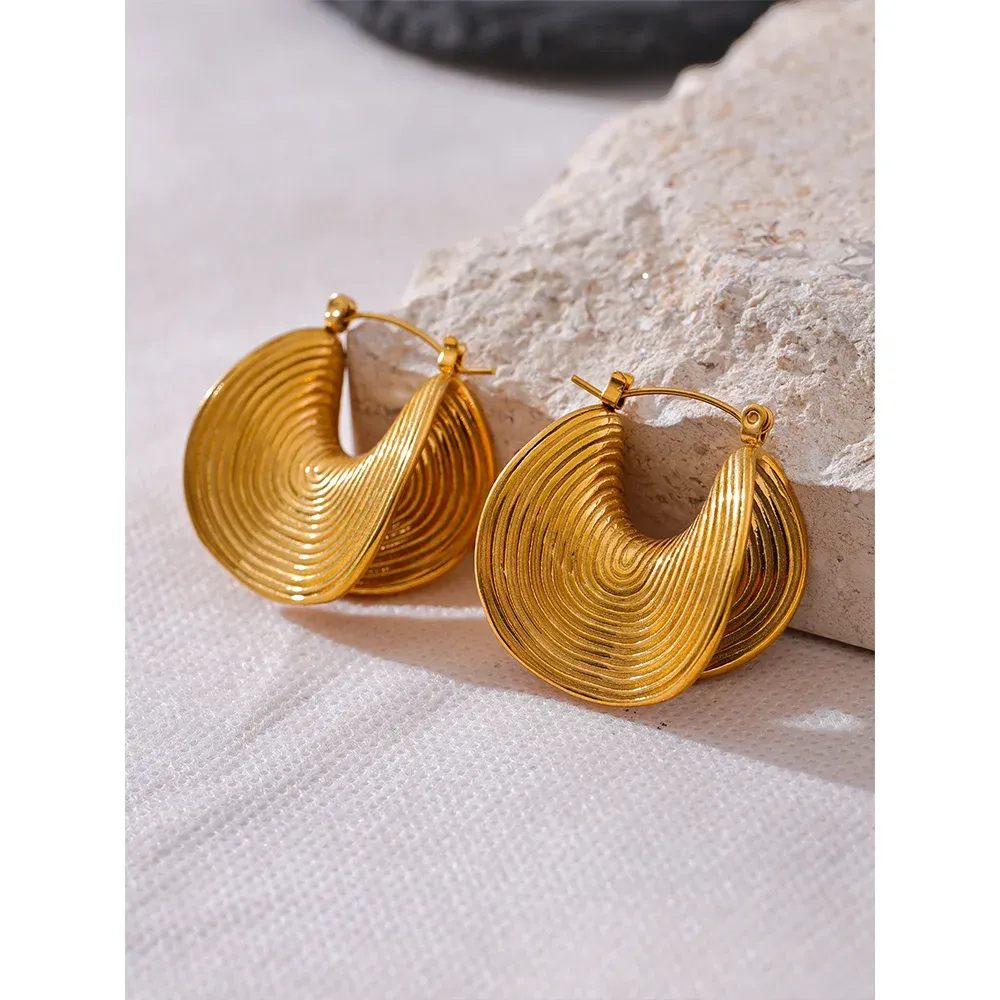 VAIGE Unique Geometric Waterproof Stainless Steel Hoop Earrings - Trendy Gold Plated Metal Jewelry