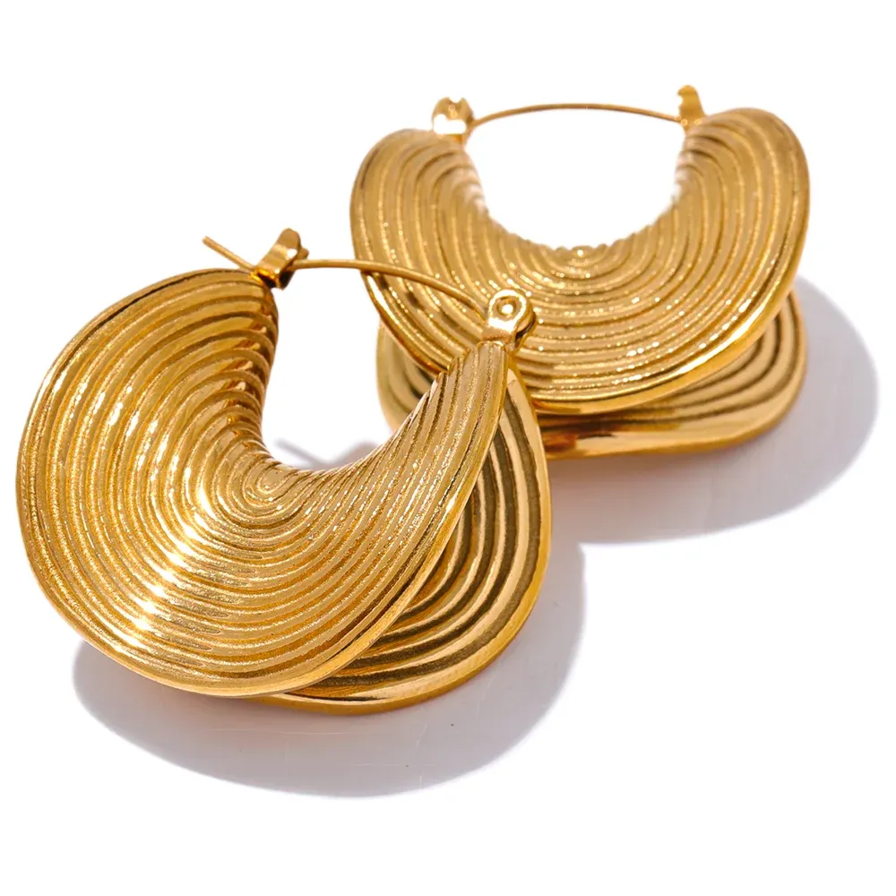 VAIGE Unique Geometric Waterproof Stainless Steel Hoop Earrings - Trendy Gold Plated Metal Jewelry