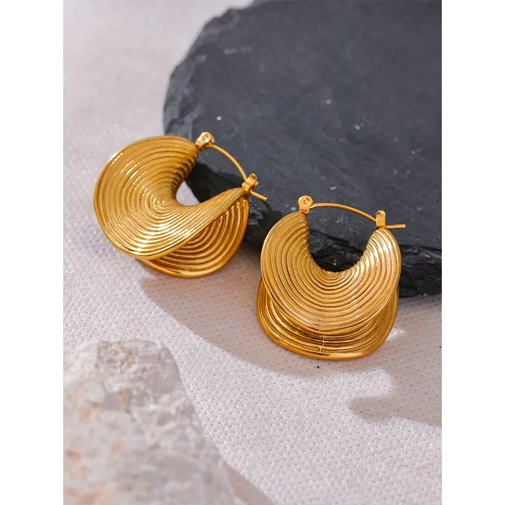 VAIGE Unique Geometric Waterproof Stainless Steel Hoop Earrings - Trendy Gold Plated Metal Jewelry