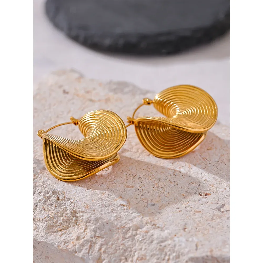 VAIGE Unique Geometric Waterproof Stainless Steel Hoop Earrings - Trendy Gold Plated Metal Jewelry