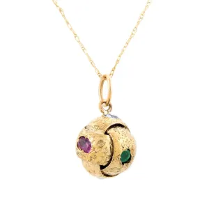 Victorian 14k Multi Stone Woven Ball Pendant and Chain