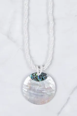 White Beaded Paua and Mother of Pearl Pendant Necklace