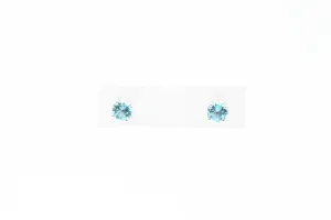 White Gold Round Blue Zircon Stud Earrings