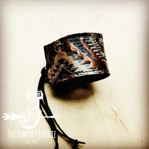 **Wide Leather Cuff w/ Adjustable Tie-Copper Aztec 007b