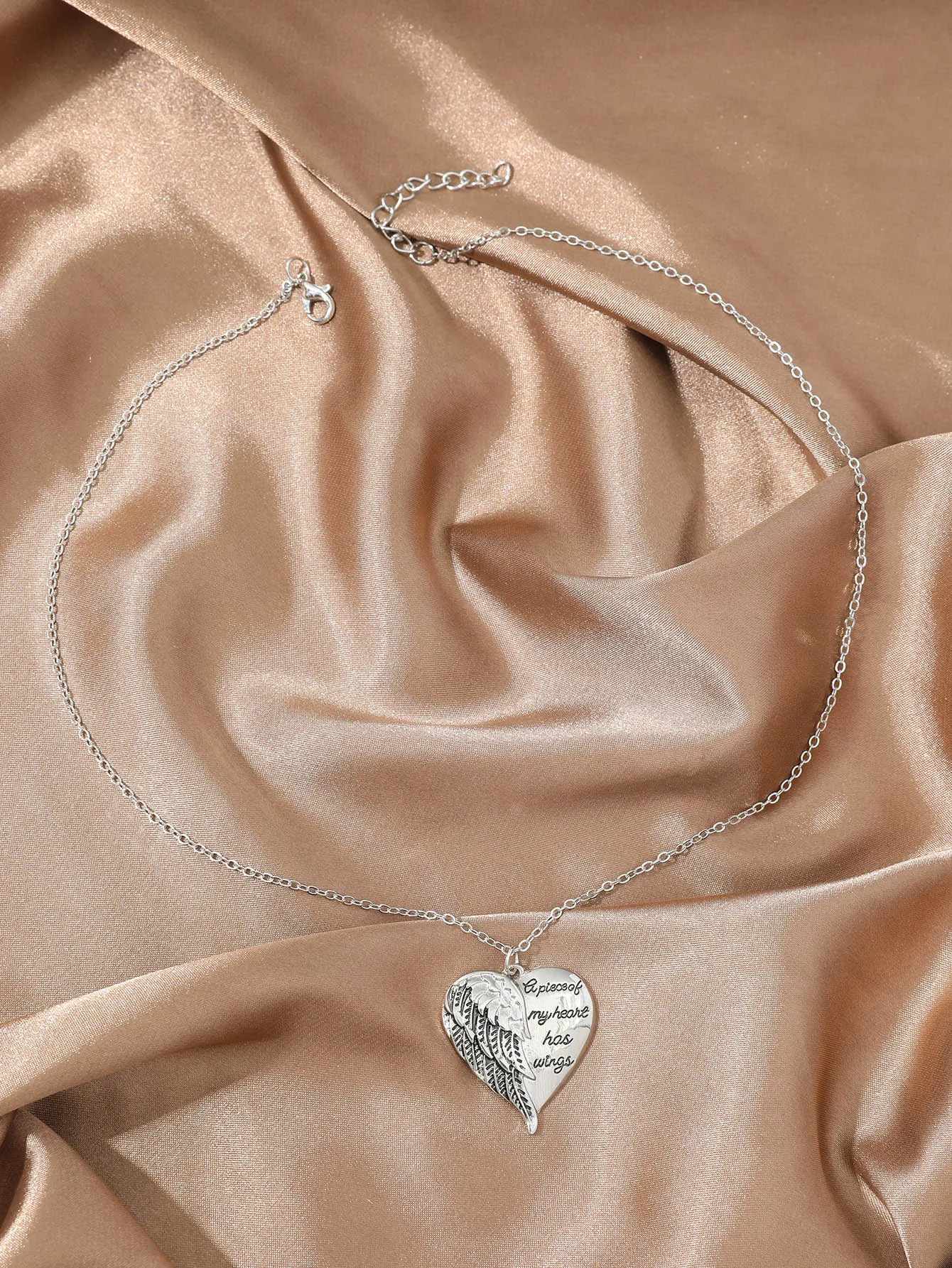 Wing & Heart Charm Necklace Slogan Necklace for Men Women