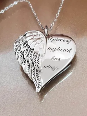 Wing & Heart Charm Necklace Slogan Necklace for Men Women