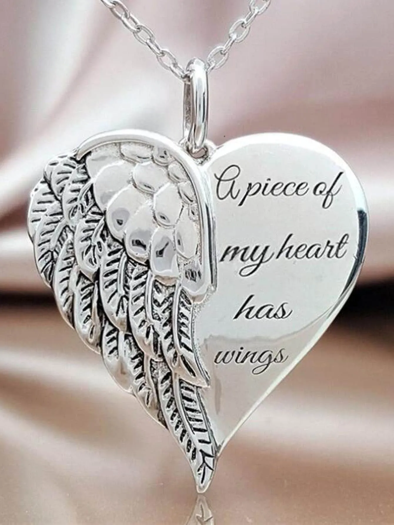 Wing & Heart Charm Necklace Slogan Necklace for Men Women