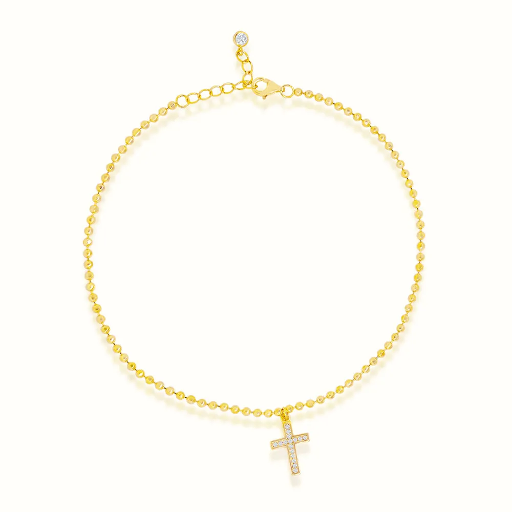 Women's Vermeil Beaded Diamond Cross Anklet