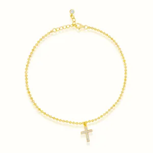 Women's Vermeil Beaded Diamond Cross Anklet