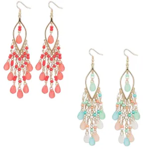 Yellow Chimes Danglers Earrings for Women Combo 2 Pairs Feminine Colors Gold Plated Long Dangle Earrings for Women and Girls