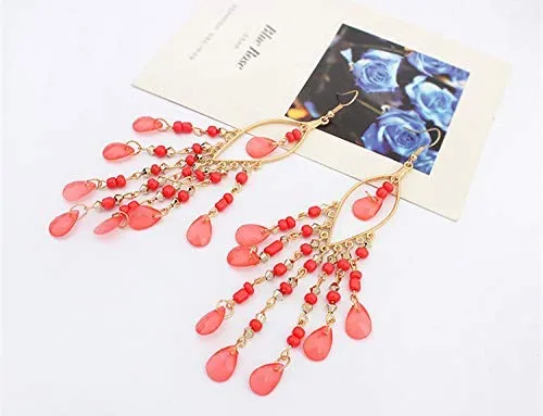 Yellow Chimes Danglers Earrings for Women Combo 2 Pairs Feminine Colors Gold Plated Long Dangle Earrings for Women and Girls