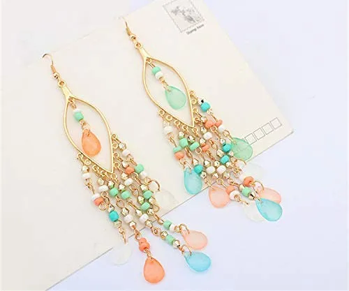 Yellow Chimes Danglers Earrings for Women Combo 2 Pairs Feminine Colors Gold Plated Long Dangle Earrings for Women and Girls