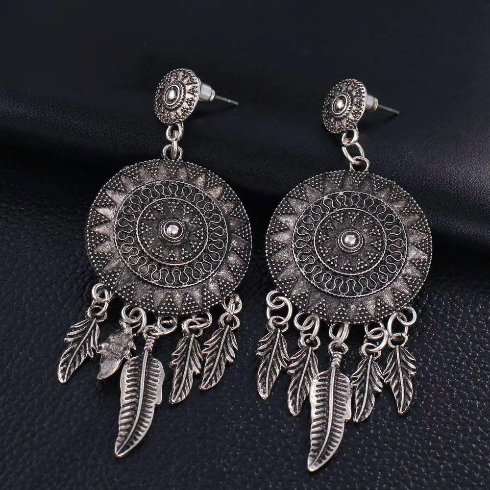 Yellow Chimes Oxidized Silver Traditional Tassels Earrings For Women & Girls