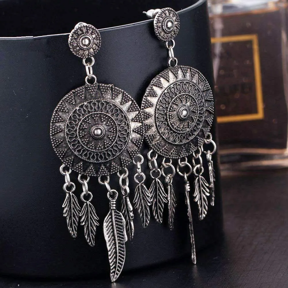 Yellow Chimes Oxidized Silver Traditional Tassels Earrings For Women & Girls