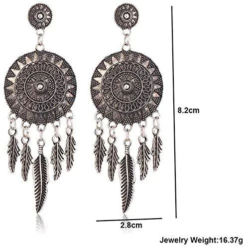 Yellow Chimes Oxidized Silver Traditional Tassels Earrings For Women & Girls