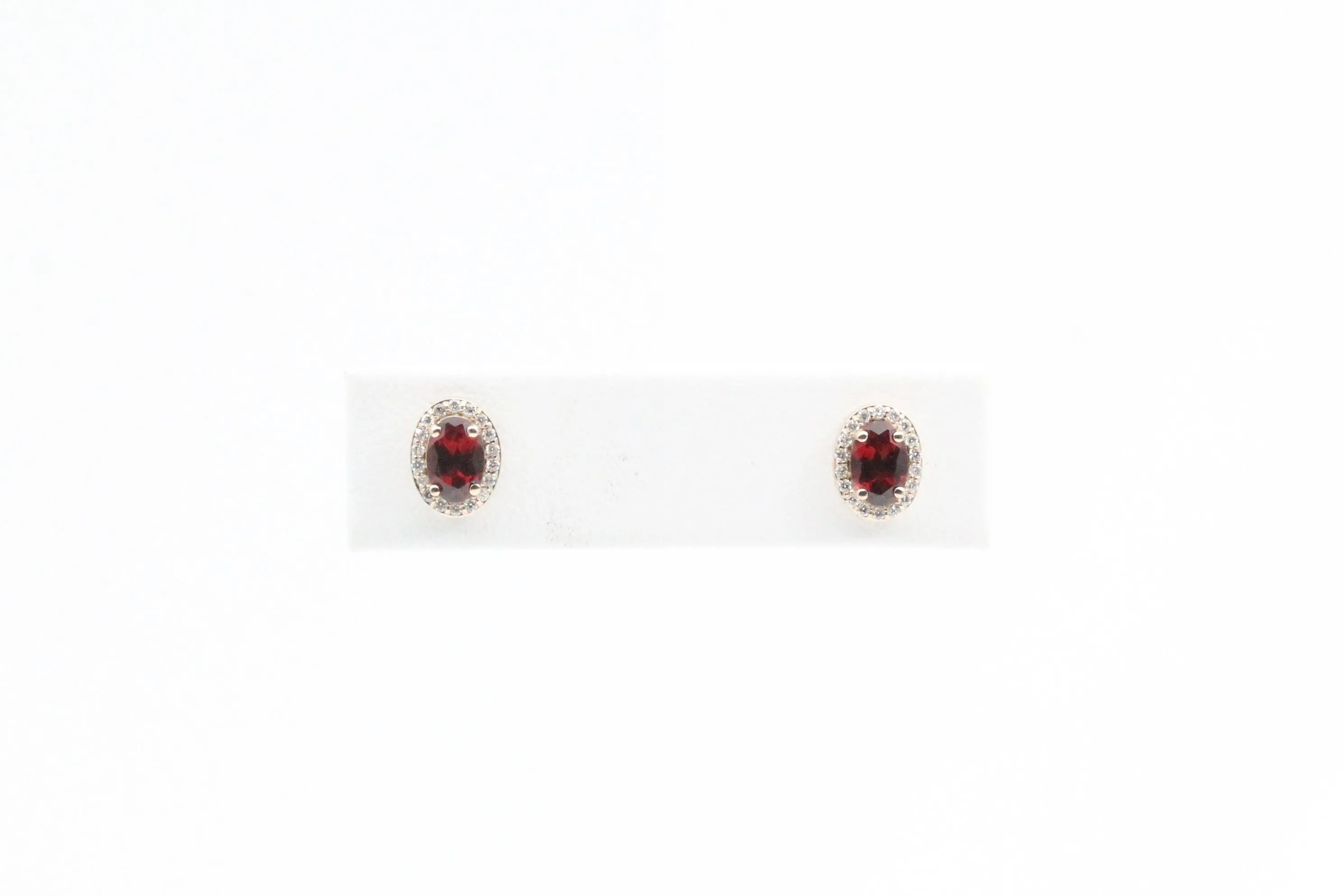 Yellow Gold Oval Garnet Halo Earrings