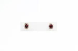 Yellow Gold Oval Garnet Halo Earrings